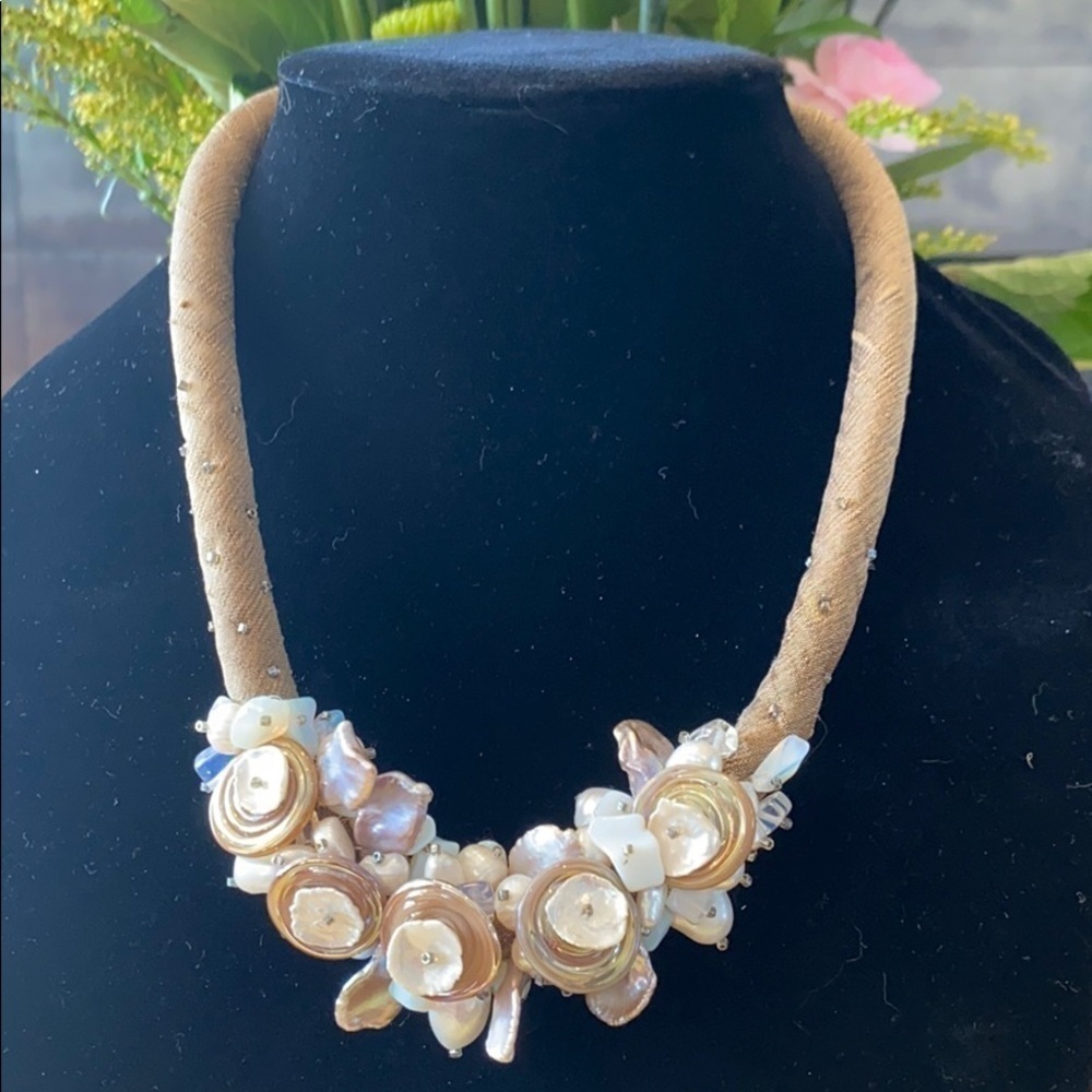 Silk and Pearl Statement One of a Kind Necklace, Night Out Artisan Made Handmade - Picture 2 of 6